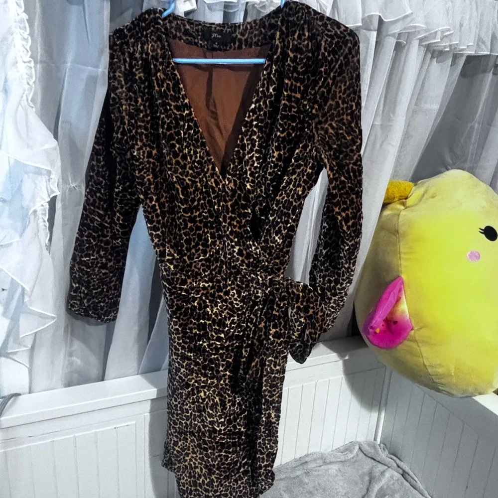 J. Crew Brown Leopard Long Sleeve Dress - Picture 1 of 2